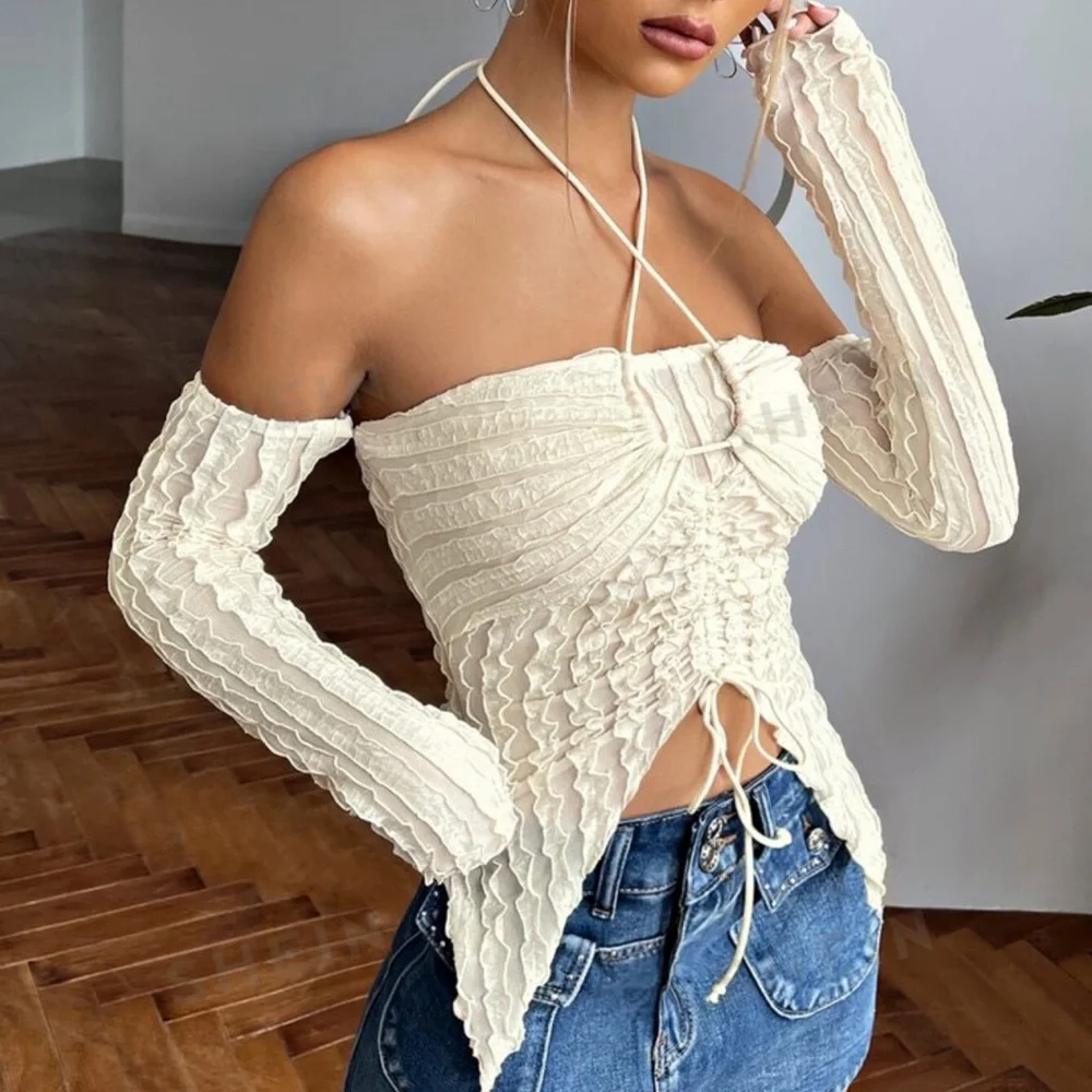 NWT‎ shein • icon drawstring ruched front textured top